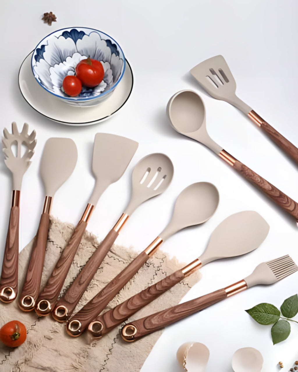 Kitchen Utensil Set - Cuivra - Non-Stick Cooking Tools - Wooden Handle Design